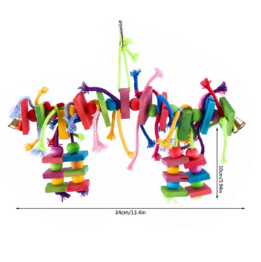 Πολύχρωμο Ξύλινο & Βαμβακερό Παιχνίδι Μάσησης για Παπαγάλους